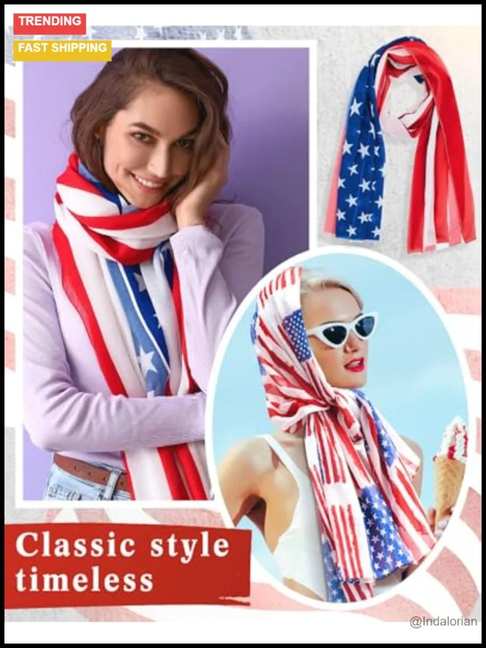 Patriotic Chiffon Shawl Scarf for Women 4th of July